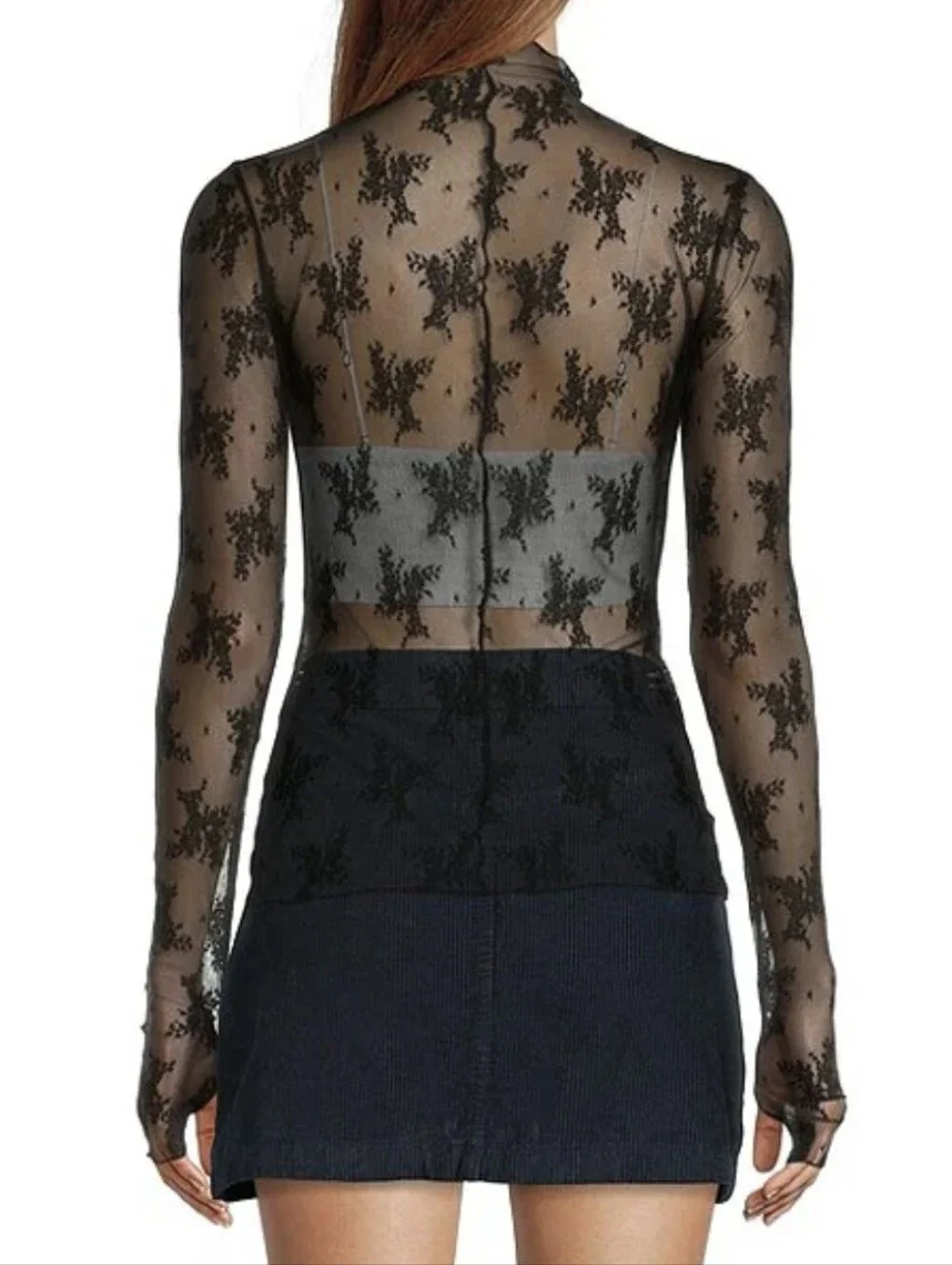 NWT Free PeopleLady Lux Jacquard Sheer Mock Neck Long Sleeve Layering Top